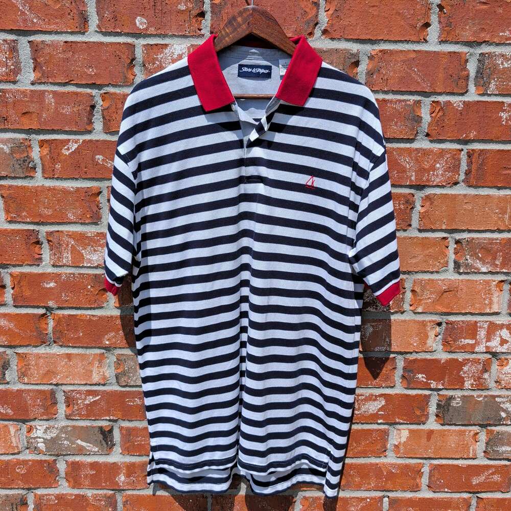 Stars & Stripes Striped Polo Mens L Navy White Red Nautical Rugby Sailboat